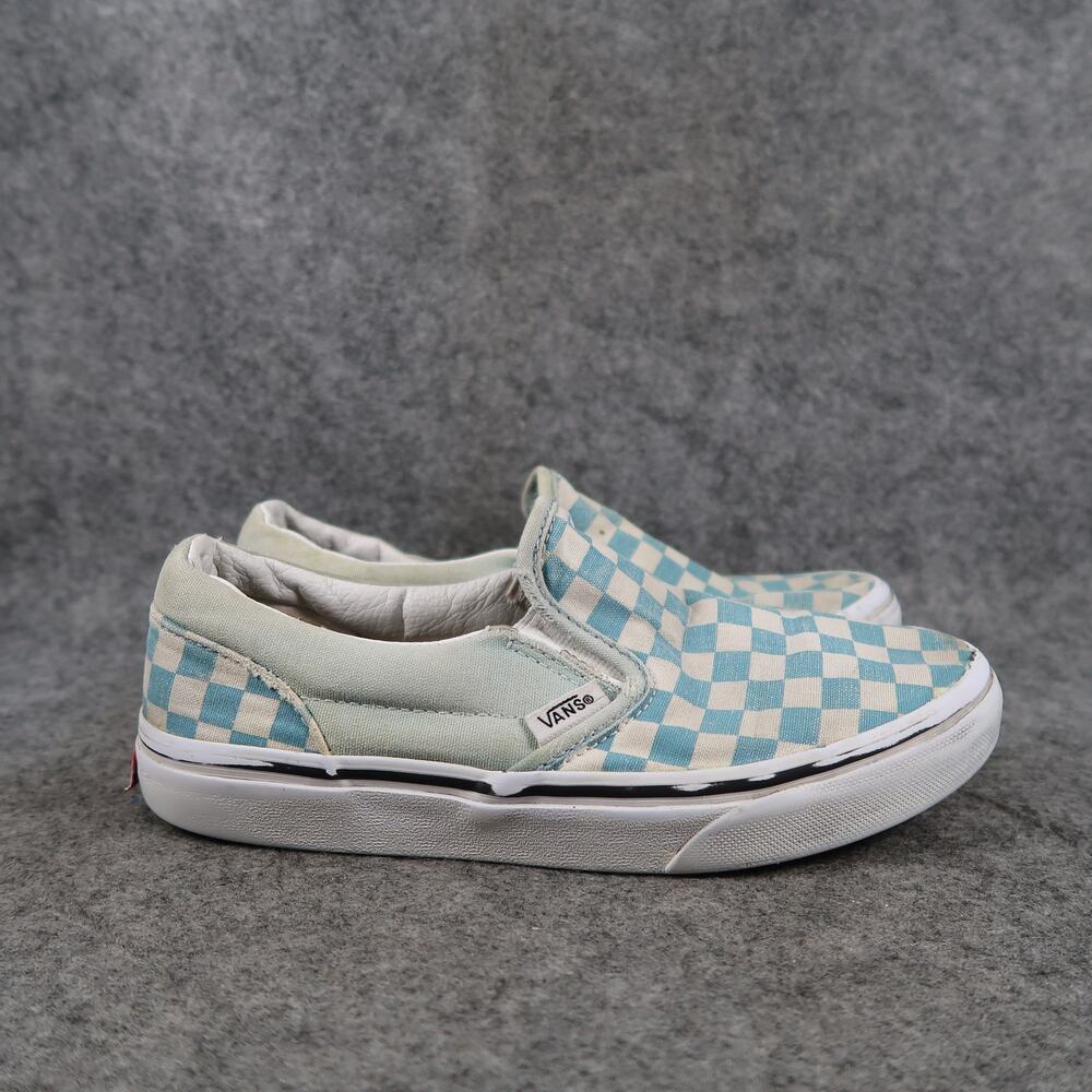Vans Shoes Kids 3 Sneakers Classic Slip On Checkered Canvas Casual Blue Unisex